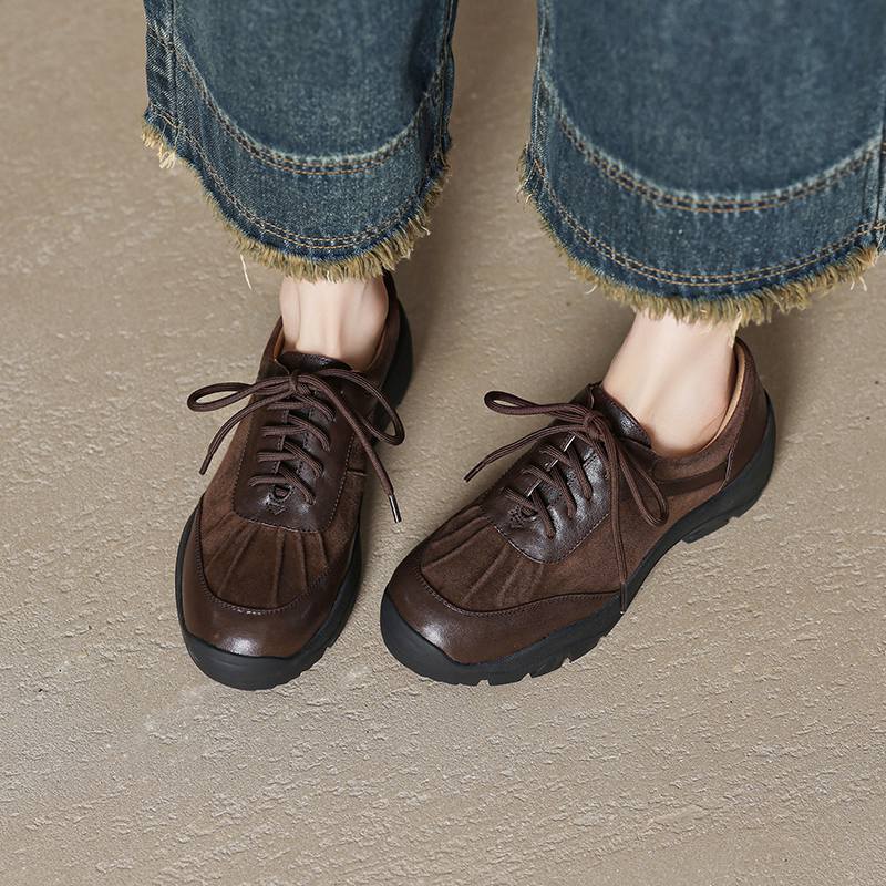 Krazing Pot Suede Round Toe Thick Nottom Lace Up Summer Autumn Leisure Shoes Big Size 42 Women Sneaker