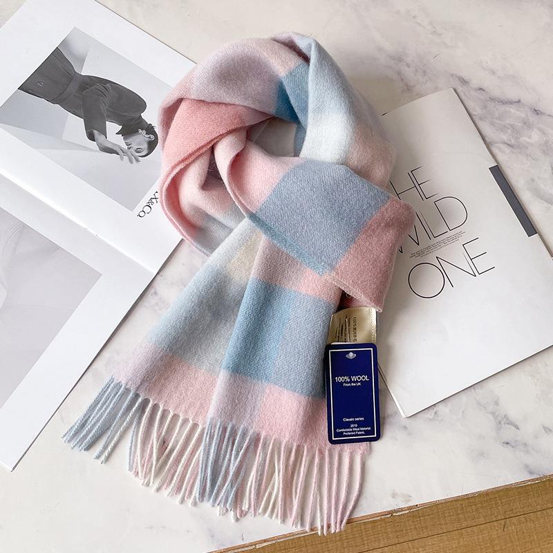 Fresh and advanced light pink blue scarf 100 pure wool women's autumn and winter cashmere scarf