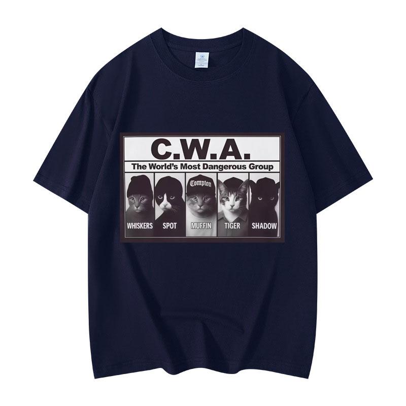 CWA Nejnebezpečnější skupina na světě Vtipné kočičí meme Grafická trička Módní Vintage Tričko s krátkým rukávem Unisex Bavlněná trička