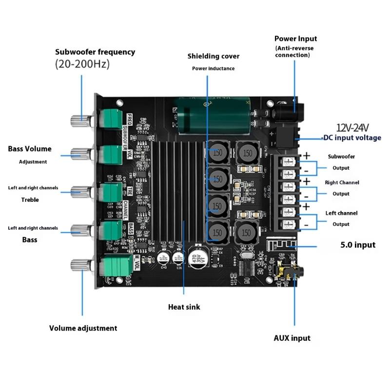 ZK-TB21 TPA3116D2 Bluetooth-compatible Subwoofer Amplifier Board 50W+50W 100W 2.1 Channel Power Stereo Bass Amplifier