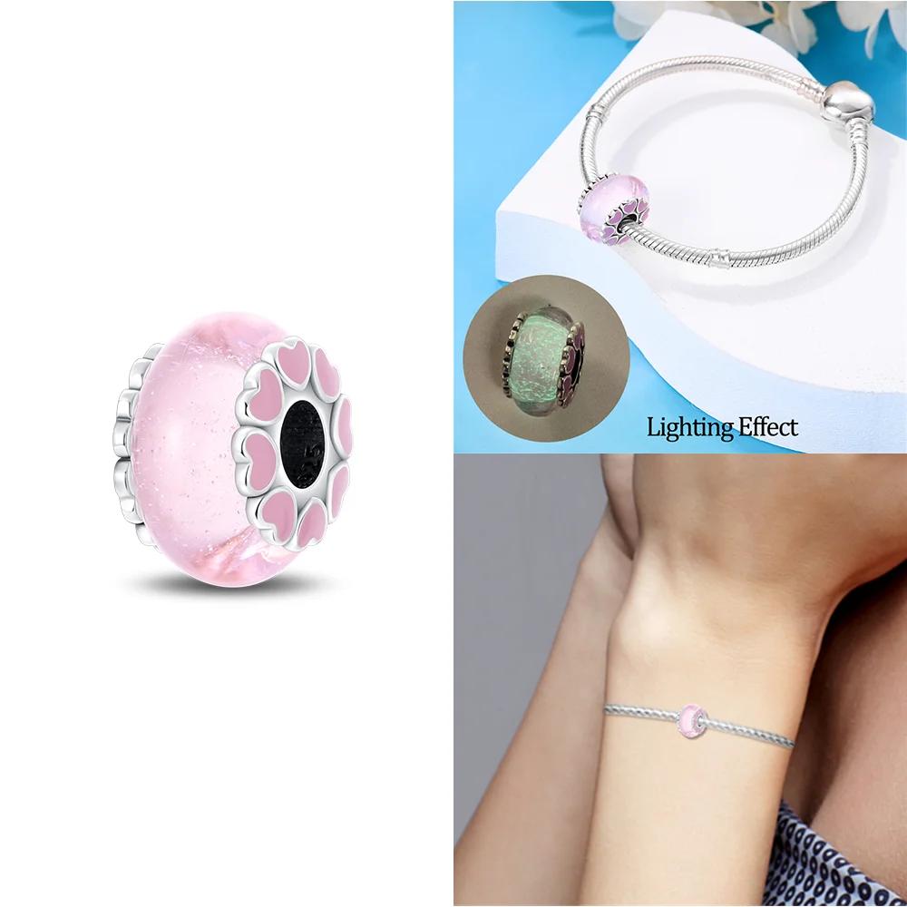 925 Silver Bracelet Women Diy Jewelry Gift Accessories Charms Beads Pink Murano Glass Blue Flower Butterfly Beads