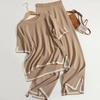 Women's Loose Two Piece Outfit Set Short Sleeve Knit Top Elastic Waist Wide Leg Pants Loungewear