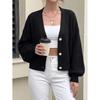 Womens Short Knit Cardigan Fall Winter Casual V-Neck Pearl Button Sweater
