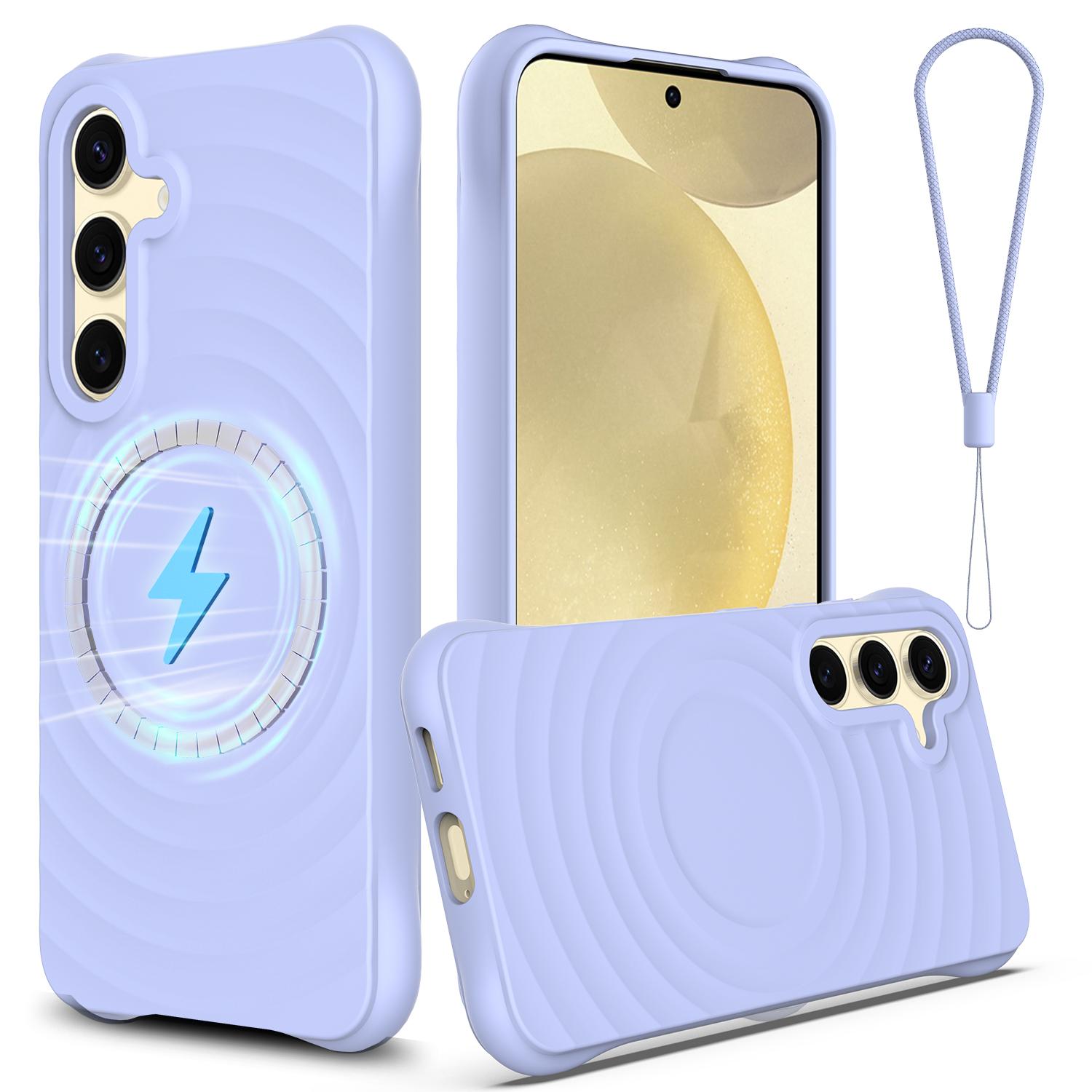 

Для Samsung Galaxy S24 FE Магнітний чохол З текстурою хвиль Рідкий силікон Захисна кришка зі ремінцем B