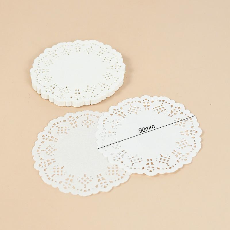 100pcs White Round Lace Paper Doilies Coaster Placemat Cake Mat DIY Gift Packaging Craft Wedding Birthday Party Table Decoration