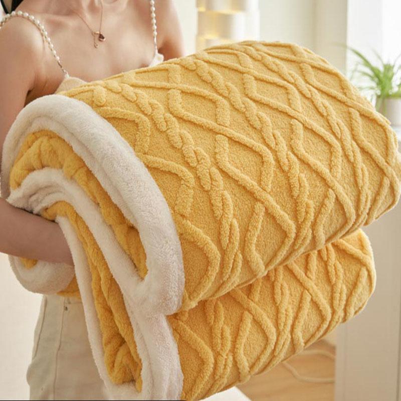 Winter Blanket Taffeta Office Sofa Nap Leisure Blanket Double-Sided Velvet Jacquard Coral Velvet Warm Bed Blanket