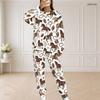 Women Plus Size White Horse Football Printed Round Neck Long Sleeve Top And Pants Two Piece Set