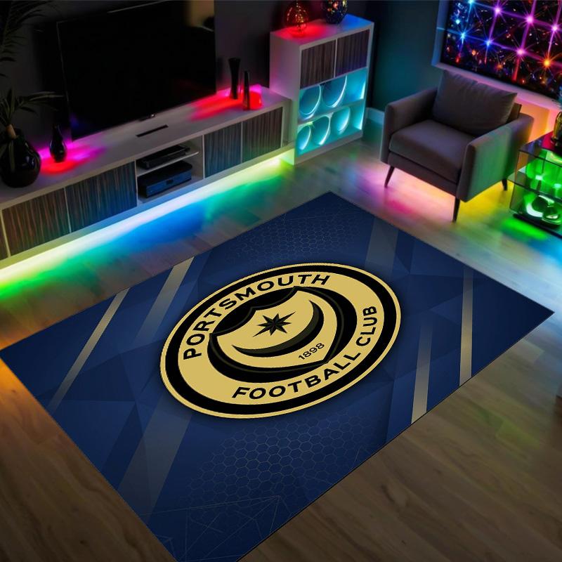 Portsmouth FC Design Crystal Velvet Carpet Cozy Non?Slip Printed Rug For Bedroom Living Room Entrance