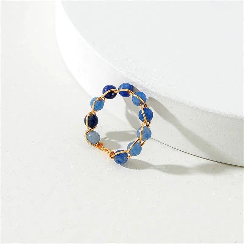 Fashion Vintage Natural Stone Ring For Women Men Female Luxury Copper Wire Wrap Blue Moonstone Rings Wholesale Jewelry Gifts
