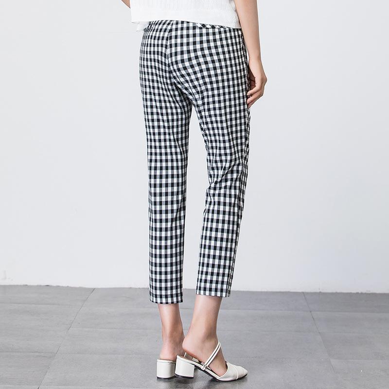 Plaid pants children's nine-point pants summer thin Harlan pants high waist thin elastic waist casual pants thousand bird grid women's pants
