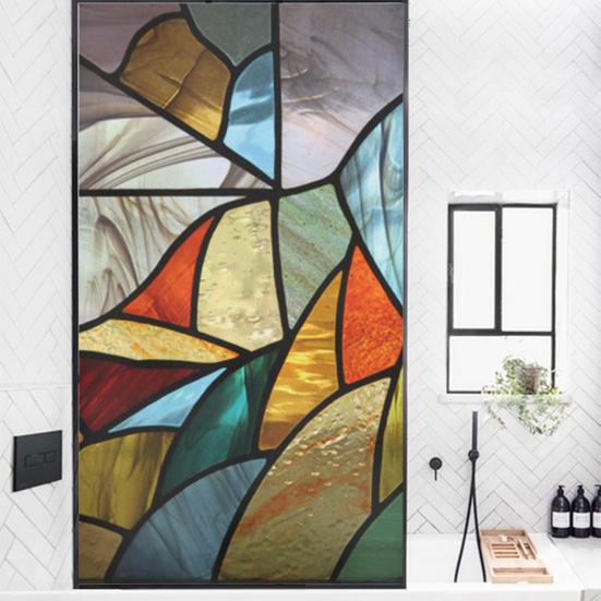 Stained Glass Window Privacy Film Vintage Home Church Decorative Frosted Static Cling Reusable UV Sun Blocking Glass Sticker Cover