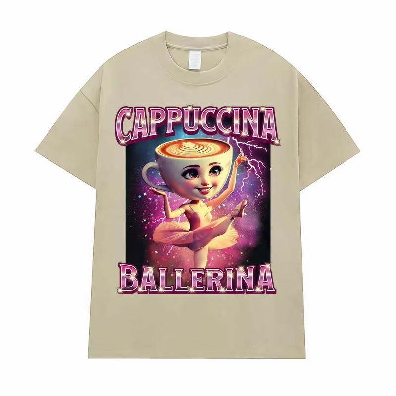 Cappuccina Ballerina Funny Italian Brainrot Meme T Shirt Men Women Clothing Fashion Trending T Shirts Casual 100% Cotton T-shirt
