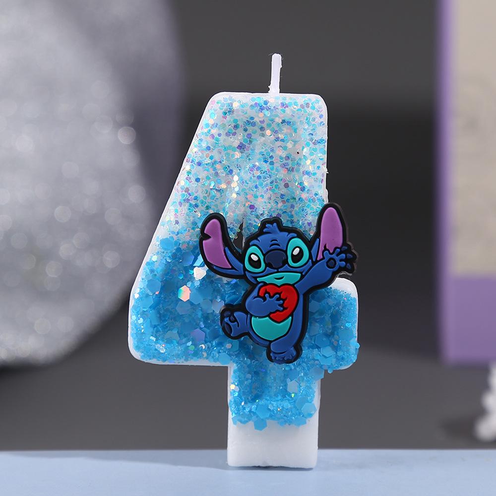 Stitch CP Glitter Candle: Shiny Digital Birthday Cake Topper