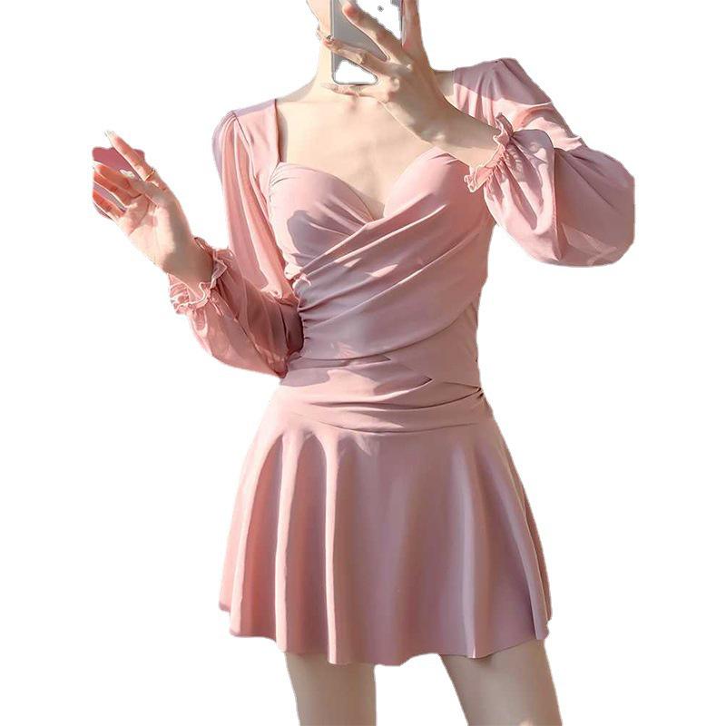 2024 Sweet Pure-Style Slimming Long-Sleeve Underwire One-Piece Swimsuit for Women