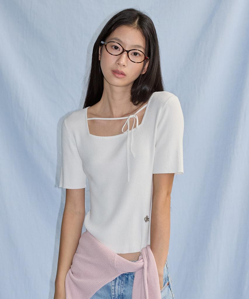 CITYBREEZE Ribbed Square Neck Sleeve Knit_White