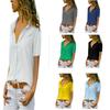 Women Plus Size Chiffon Blouse Collar Summer Tops Button Up Turn Down Solid Color Short Sleeve