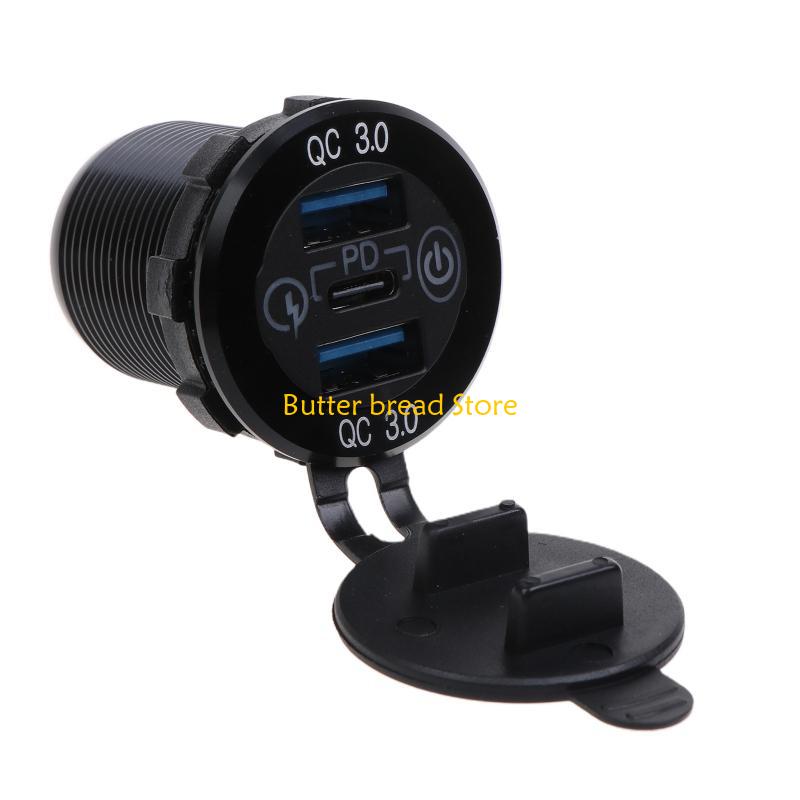 W89C 12V/24V USB Type-C Port 63W PD ,for QC Outlet Car Socket with Sensitive for Touch Switch Power Outlet Socket