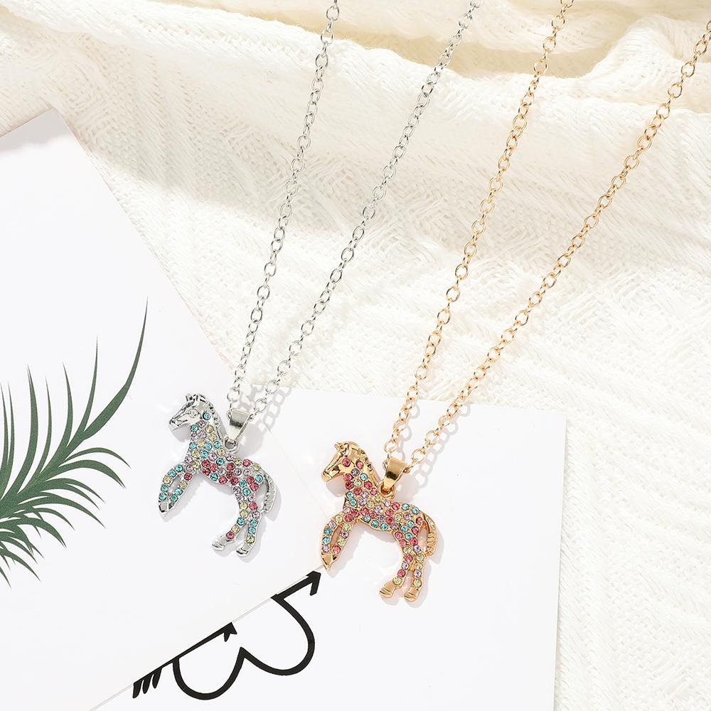 Rainbow Pony Crystal Necklaces For Women Cute Cartoon Animal Choker Collier Fashion Jewelry Accessories Bijoux Gifts