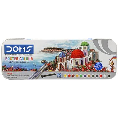 Doms 12 Shades Poster Colours Set With Brush And Agitator Water Based Non Toxic Paint For Kids School Art Use Pack Of 1