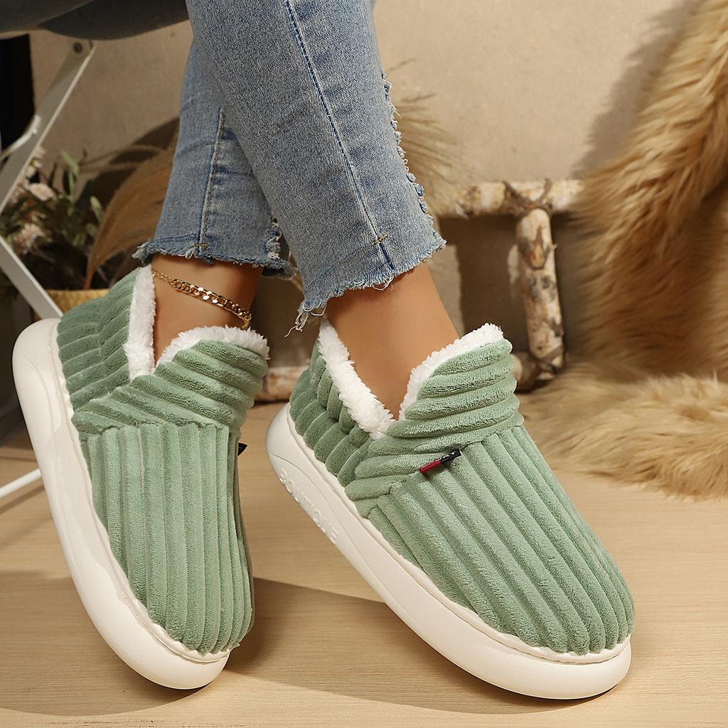 Winter Geschlossene Ferse Baumwollschuhe Herren Damen Dicke Sohle Innen Außen Fleecegefüttert Pelz Hausschuhe Warme Plüsch Hausschuhe