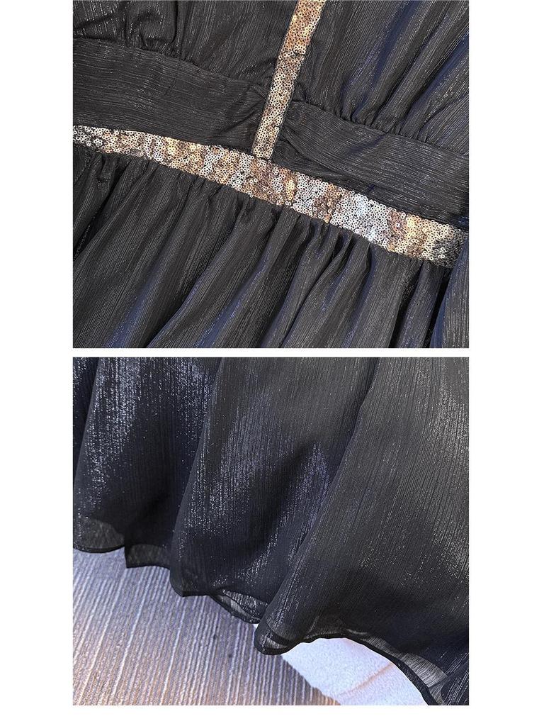 Plus Size Women's French Retro V-neck Dress: Stylish Waist-Cinching Little Black Dress for Spring & Autumn (130-350 jin)