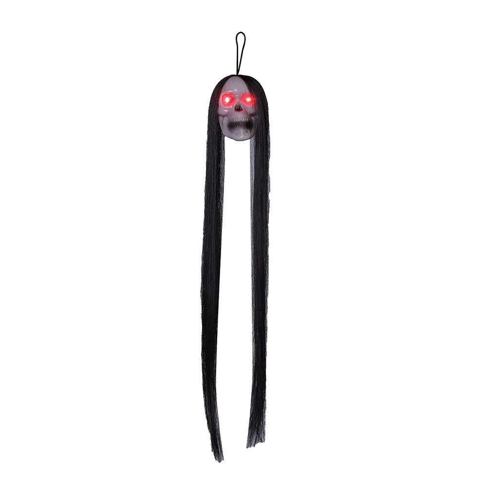 With Long Hair Halloween Hanging Ghost Skull Plastic Terror Skull Props   Scene Props