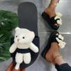 Fashion 2025 Summer Cute Bear Decor Slippers for Women Fashion Med Heel Wedges Sandals Woman Daily Outside Non Slip Slides Mujer