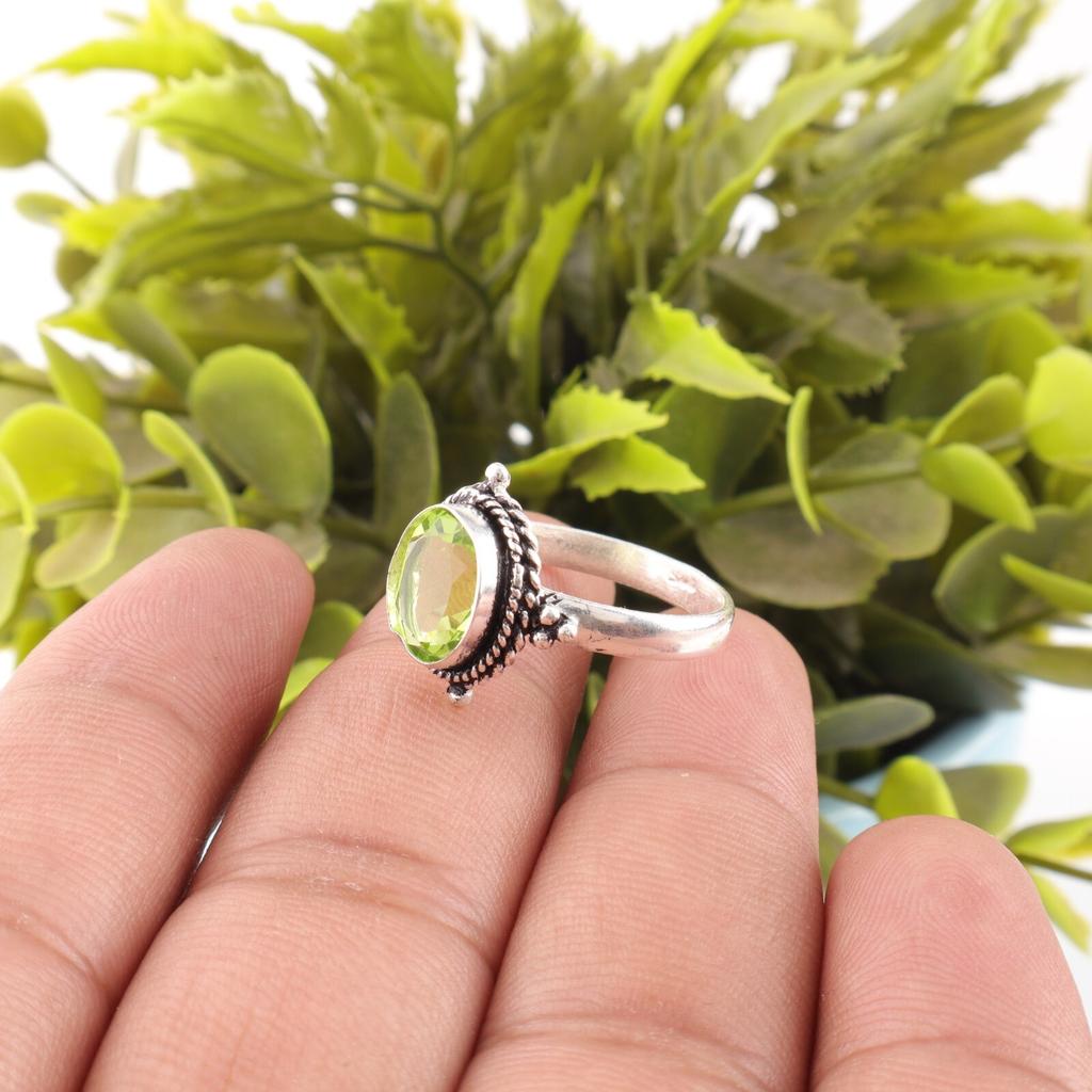 Peridot Gemstone 925 Sterling Silver Jewelry Handmade Statement Ring For Girls RR-9-4
