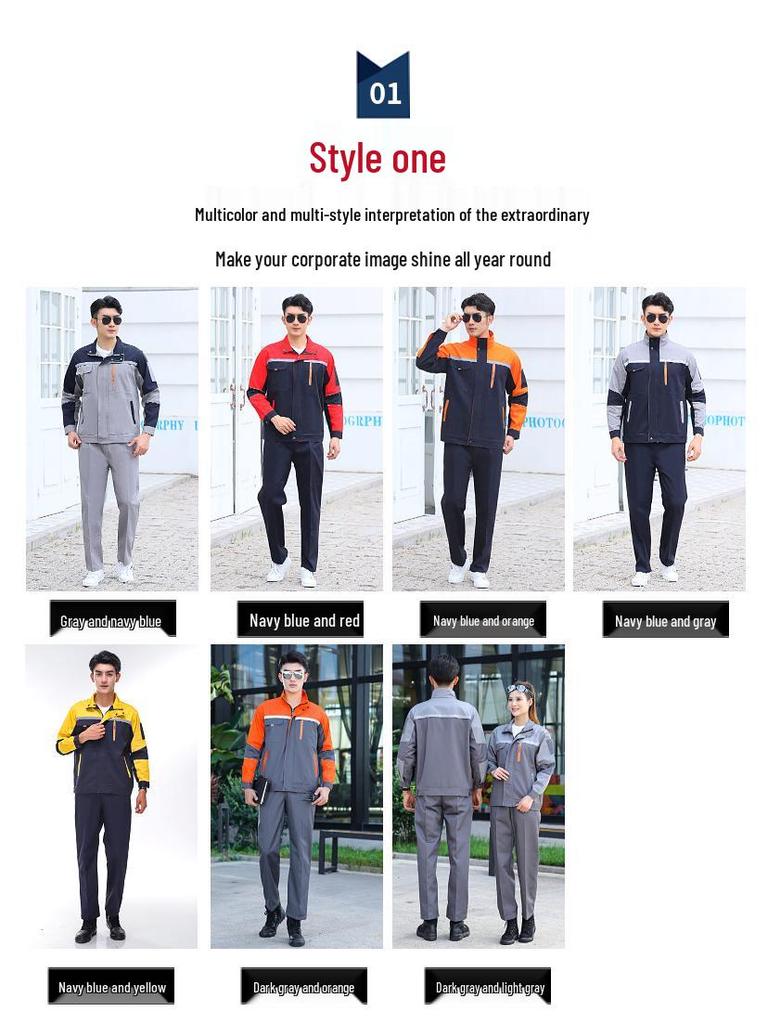 Men's Cotton Workwear Set: Durable Spring/Autumn Long Sleeve Uniform for Workshop and Repair with Printing.