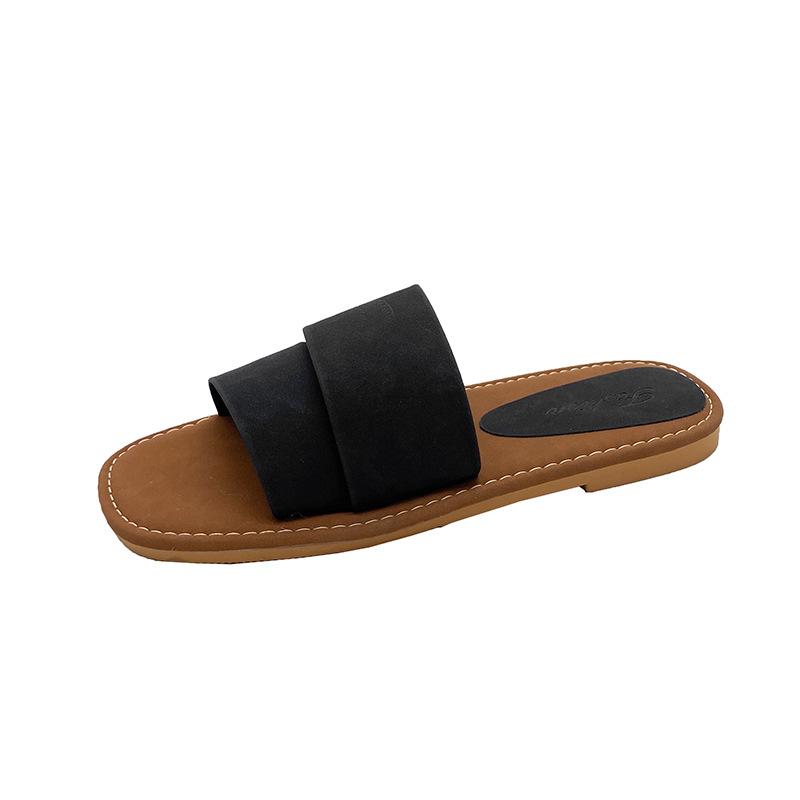 2024 summer new flat-bottomed niche simple one-word cool slippers female soft-soled fairy wind open-toed beach shoes