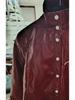 Burgundy Classic French Niche Shiny PU Leather Silhouette Lapel Jacket