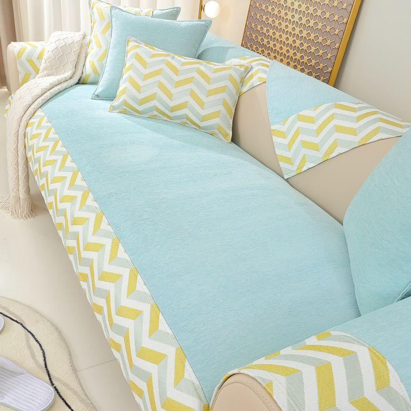 

INS Style Chenille Sofa Cushion Sitting Cushions Seat Cushions All Year Round Neutral Non-Slip Cushion Sofa Cover Cover Cloth Cover Towel Light blue + water ripple yellow 70 * 50CM