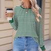 Women's Fashion Casual Striped Print Pleated Comfortable Round Neck Loose Long Sleeve T-shirt Top