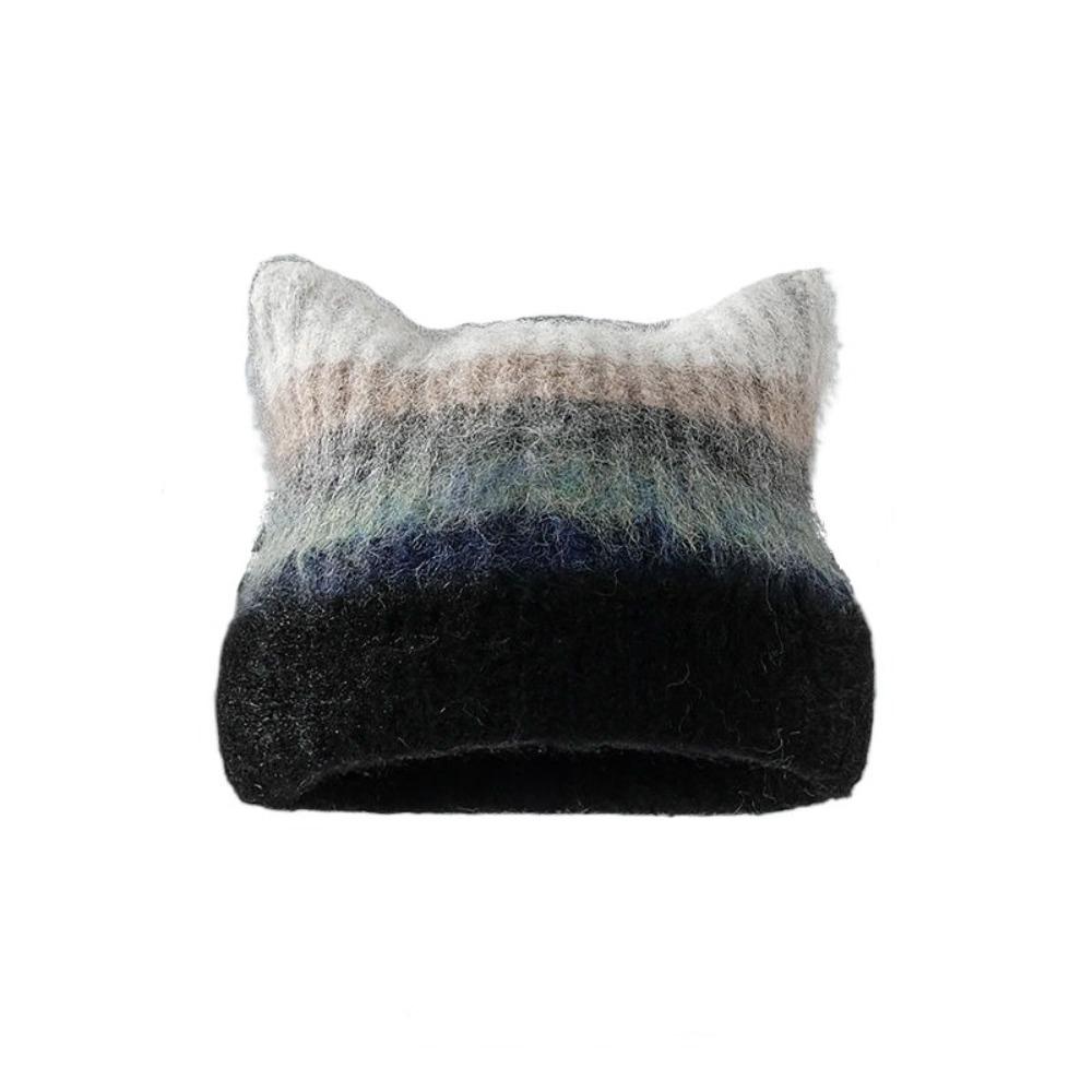 Gradient Striped Bucket Hat Colored Women Beanie Hat Casual Woolen Knitted Hat  Ladies