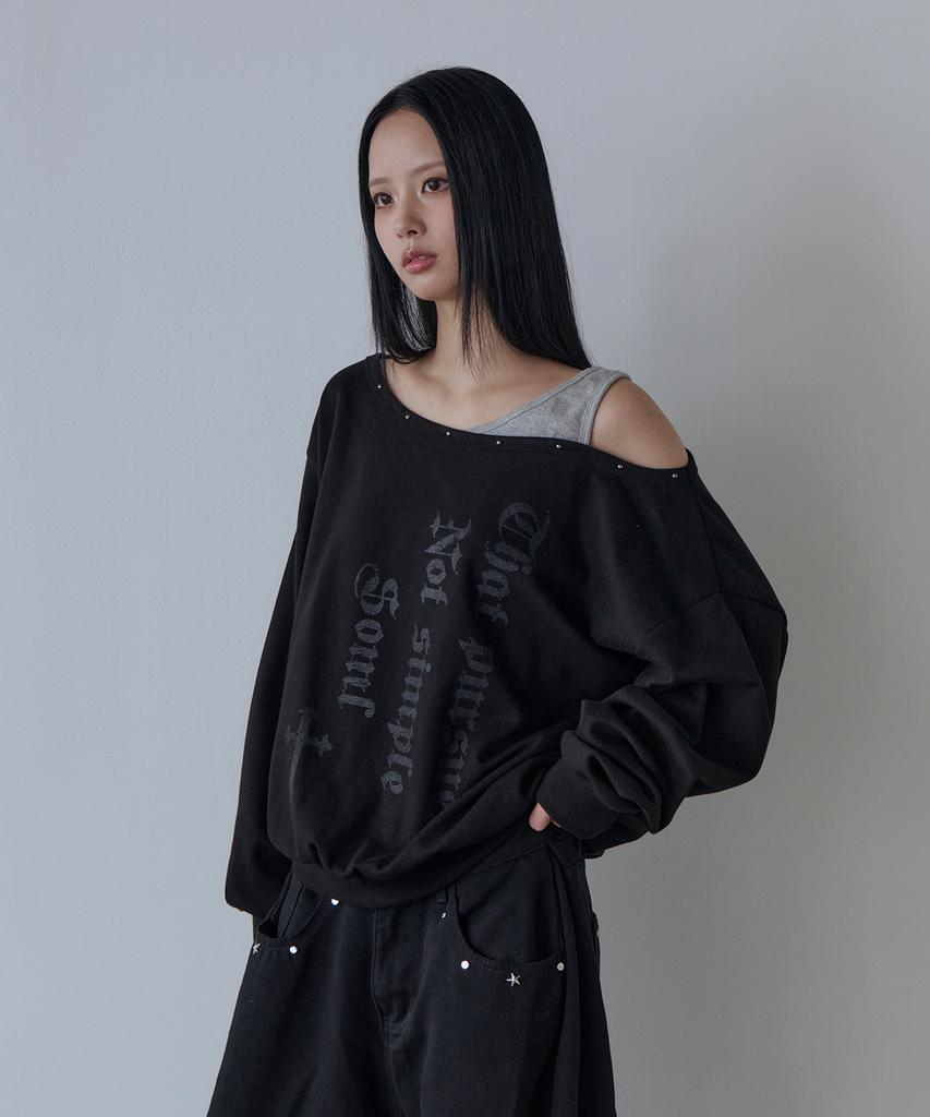5OML Studded One-Off Shoulder Sweatshirt (Black)