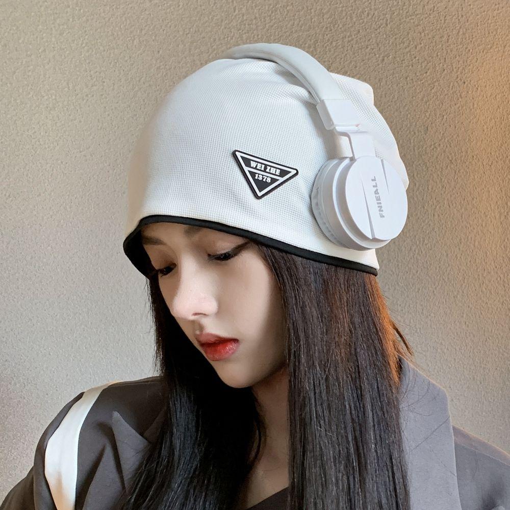 Label Autumn and Winter Solid Color Women Warm Cap Beanie Hat Korean Style Caps Knitted Hat
