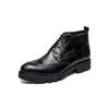 Autumn men's high-top solid color pointed leather shoes retro fashion trend lace-up cotton boots
