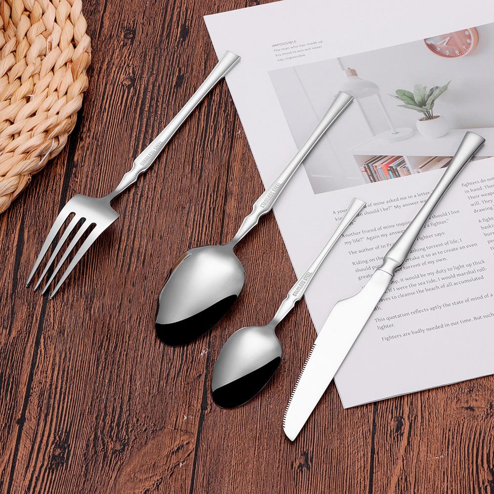 8/12/16/20/24Pcs Sliver Thin Cutlery Gold Dinner Set Stainless Steel Tableware Mirror Western Knife Fork Spoon Solid Color