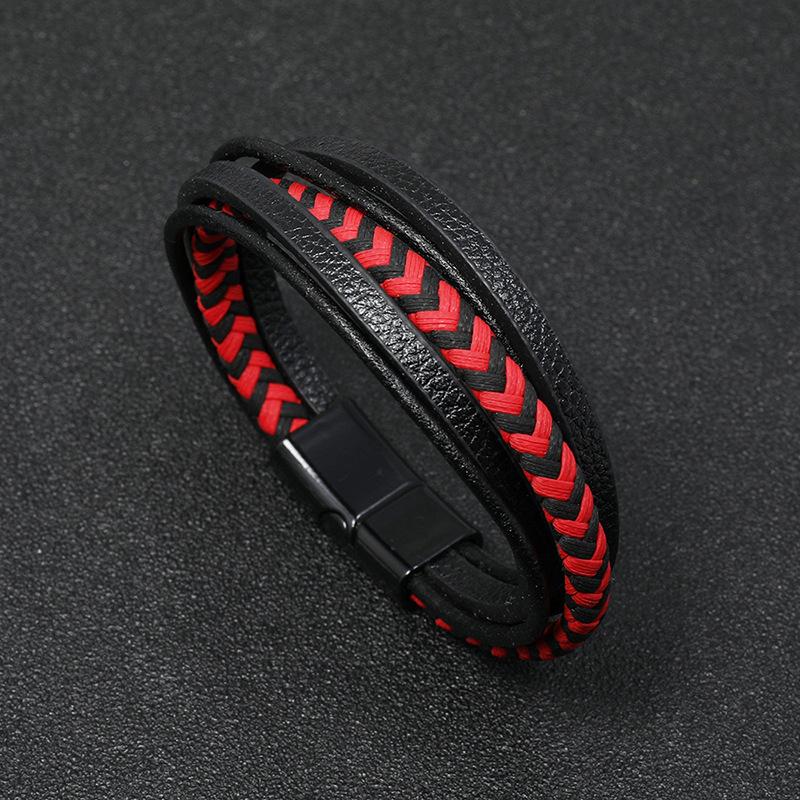 Fashion Originality Multilayer Leather Bracelet & Bangles Trendy Braided Simple Magnetic Clasp PU Leather Bracelet 22.5cm