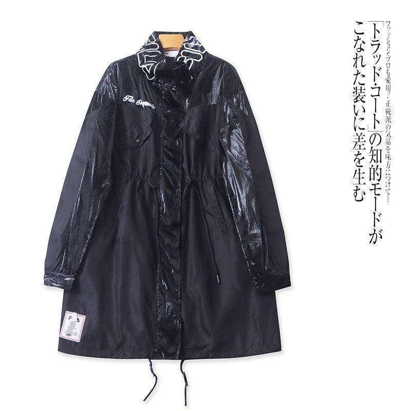 

Foreign Trade European and American Single Trench coat women 2025 Spring New Stand Collar Color Matching Loose Fashion Long Windproof Outerwear Black XS