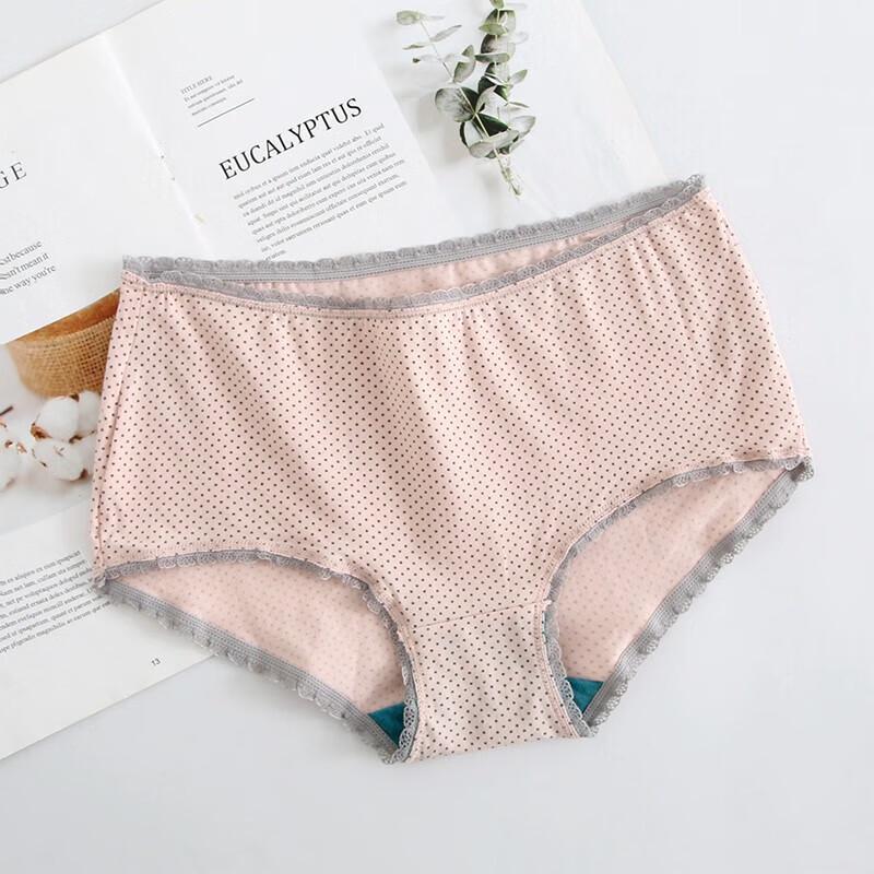 AB Women's Stretch Cotton Antimicrobial Mid-Waist Panties, Polka Dot, Lace Trim, 3-Pack