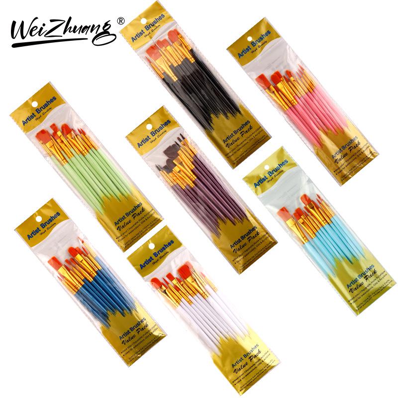 10-Piece Pearlescent Blue Nylon Hair Paint Brush Set for Gouache & Oil Painting