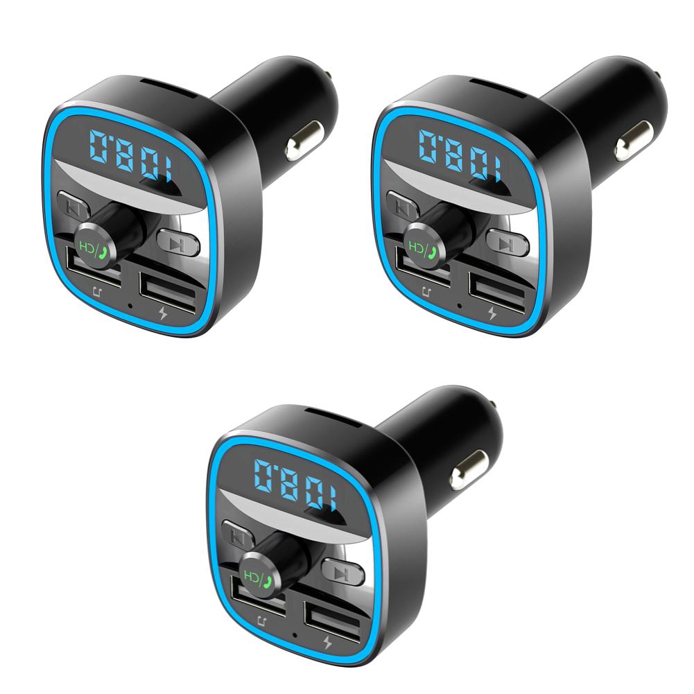 Texture Classique Portable Voiture Compatible Bluetooth 5.0 Modulateur FM Émetteur Pratique Chargeur Multifonctionnel MP3