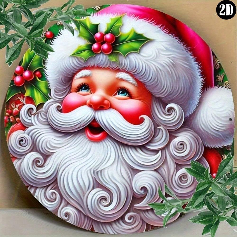 Vintage Pink Santa Christmas Metal Sign 7.87 Inch Holiday Wall Decor