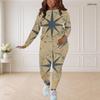 Women Plus Size Round Neck Long Sleeve Star Printed Top Fitted Pants Two Piece Set