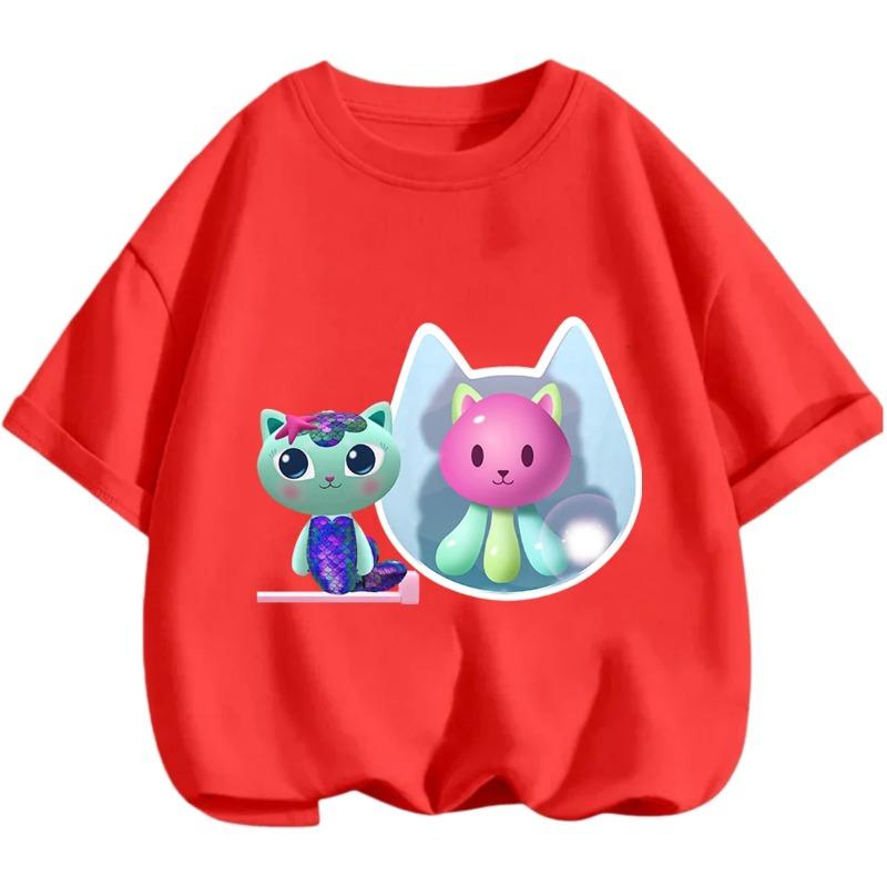 Gabby's Dollhouse Casual T Shirt Summer Cute Cartoon Print Fashion Crew Neck Tops For Children 3-14
