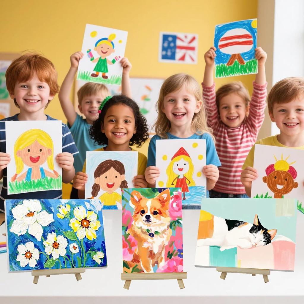 4 Pack 9 Inch Wooden Easel Stand, Portable A-Frame Tabletop Display Easel for Painting, Canvas, Signs,Photos, Art Easel for Kids, Students,