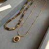 Sophisticated Retro Styles Necklace with Tigers Eye Stone Pendant and Double Layer Chain Designs Accessory for Women