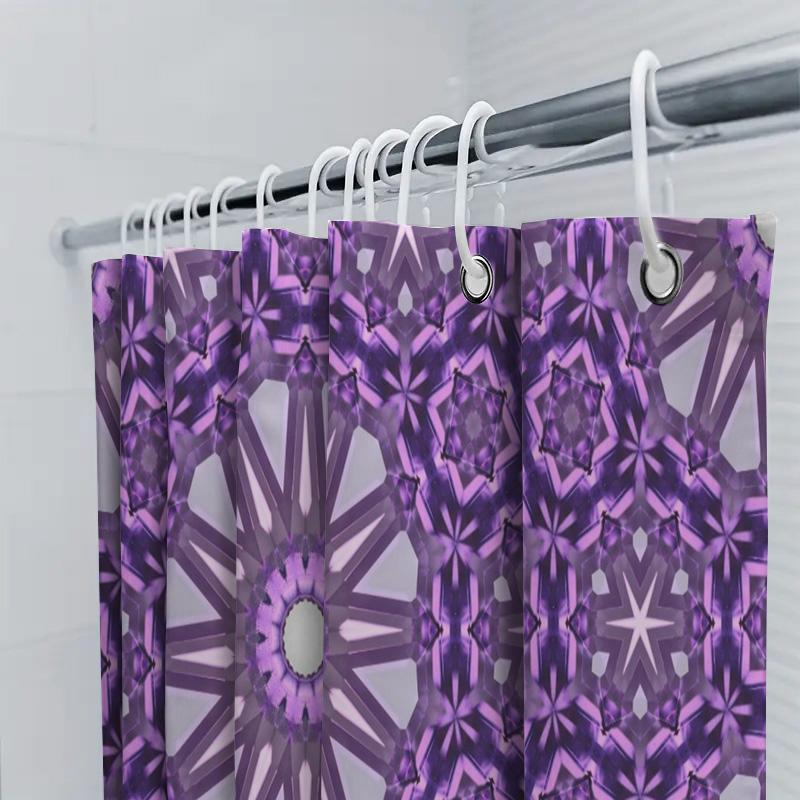 Purple And White Waterproof Shower Curtain With Unique Geometric Pattern Bath Decor For Modern Bathroom