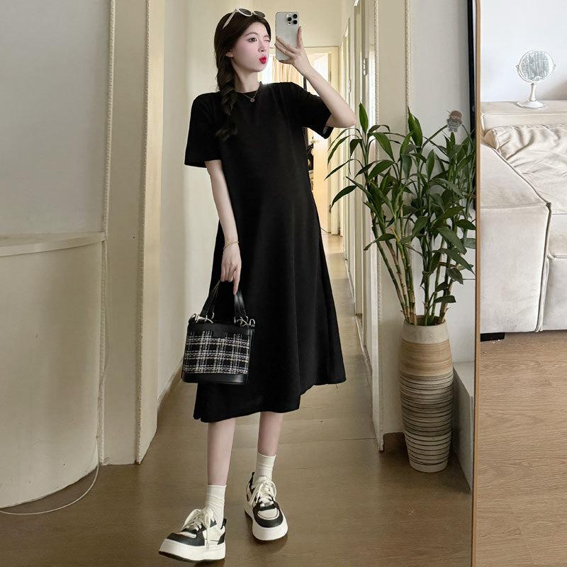 2026 Summer Korean Style Loose Round Neck Casual Little Black Mid-length Dress